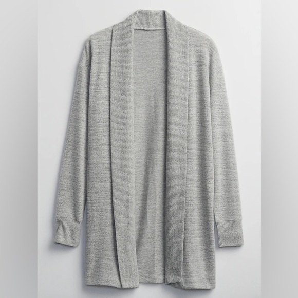 GAP Softspun Long Open Front Cardigan in Light Heather Gray - Picture 1 of 5